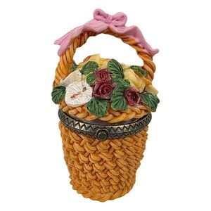 Flower Basket Hinged Trinket Box Resin with Floral Top Collectible Decor